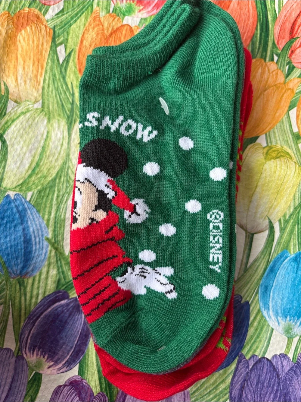 Disney Red & Green Plaid Holiday No-Show Socks